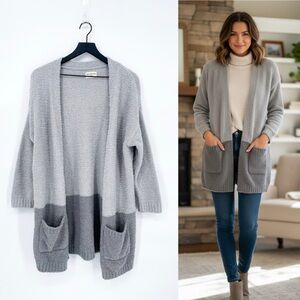 Thread & Supply Fuzzy Colorblock Open Cardigan Gray One Size